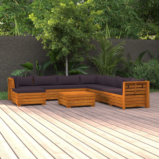 9-tlg. Garten-Lounge-Set mit Kissen Massivholz Akazie