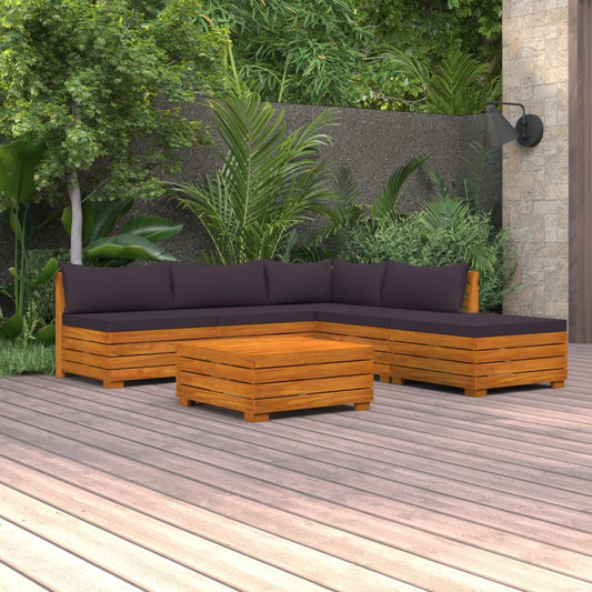 6-tlg. Garten-Lounge-Set mit Kissen Massivholz Akazie