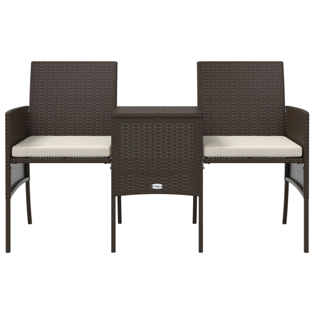 Gartensofa 2-Sitzer mit Tisch und Hockern Braun Poly Rattan