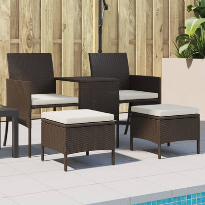 Gartensofa 2-Sitzer mit Tisch und Hockern Braun Poly Rattan