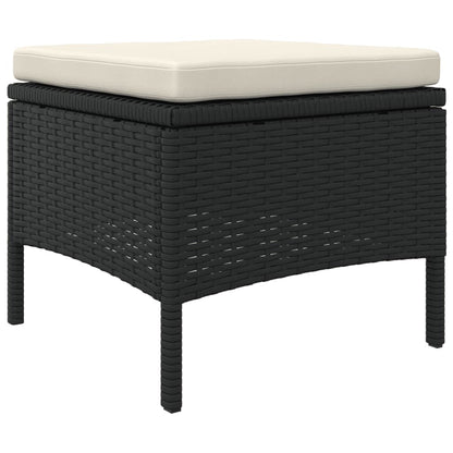 Gartensofa 2-Sitzer mit Tisch und Hockern Schwarz Poly Rattan