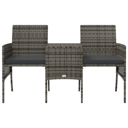 Gartensofa 2-Sitzer mit Tisch und Hockern Grau Poly Rattan