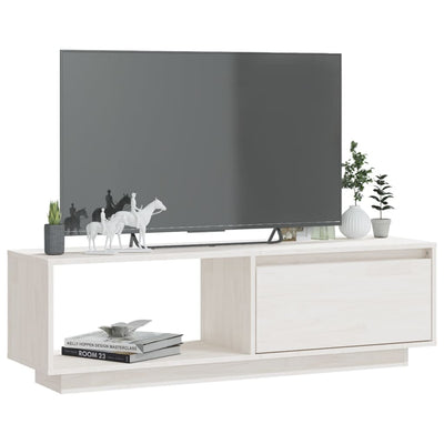 TV-Schrank Weiß 110x30x33,5 cm Massivholz Kiefer