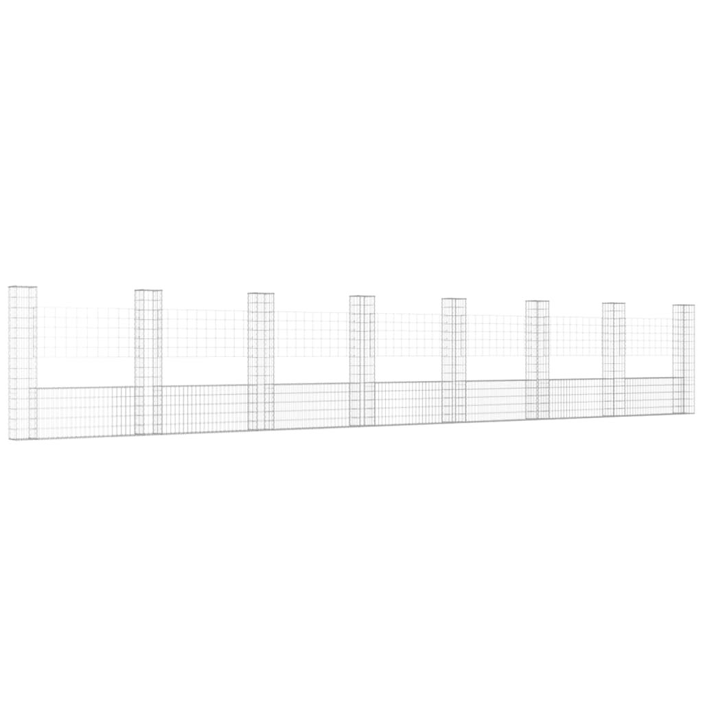 Gabionenkorb U-Form mit 8 Säulen Eisen 860x20x150 cm