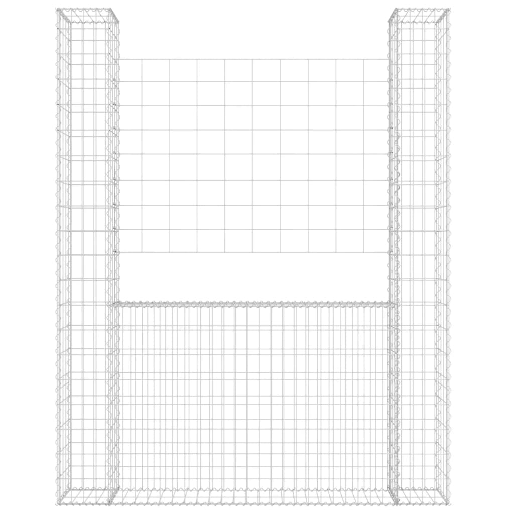 Gabionenkorb U-Form mit 2 Säulen Eisen 140x20x200 cm