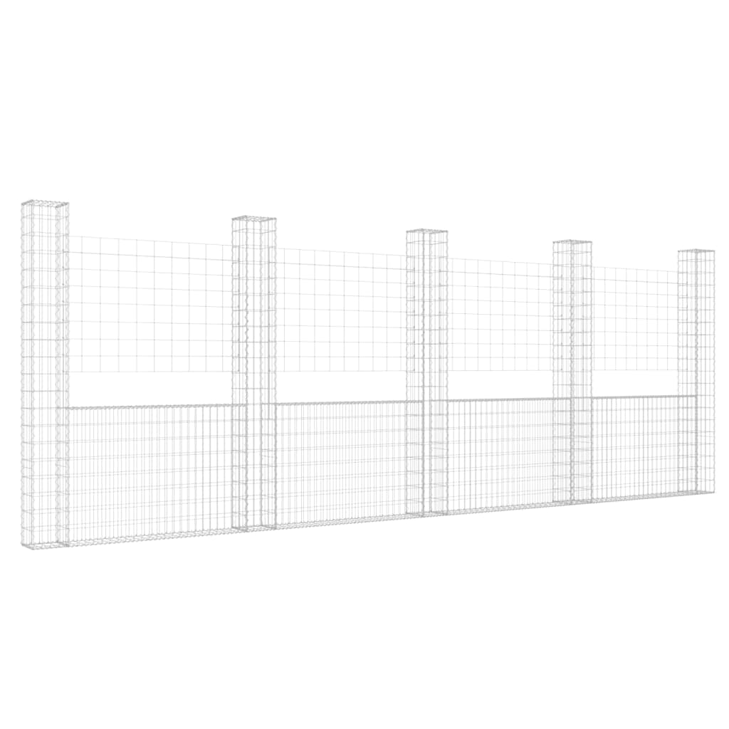 Gabionenkorb U-Form mit 5 Säulen Eisen 500x20x200 cm