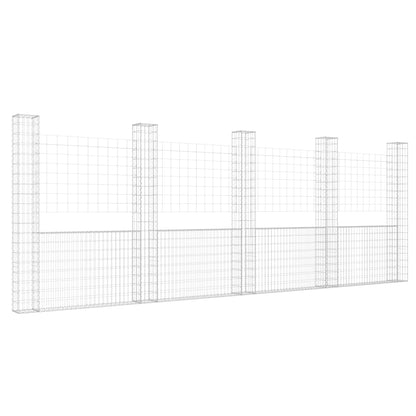 Gabionenkorb U-Form mit 5 Säulen Eisen 500x20x200 cm