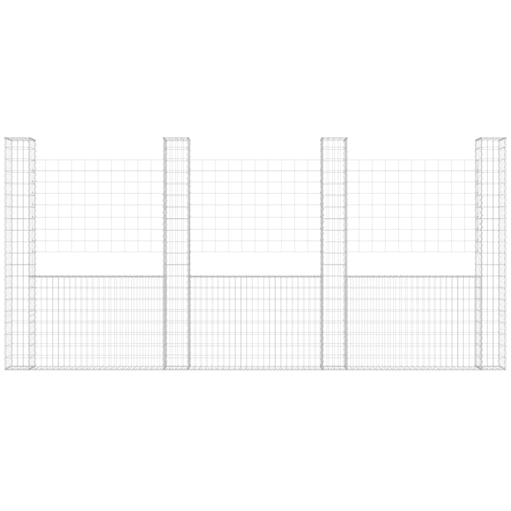 Gabionenkorb U-Form mit 5 Säulen Eisen 500x20x200 cm