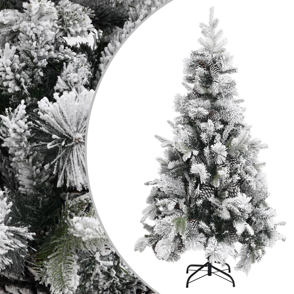 Albero di Natale con pigne, innevato, 225 cm, PVC e PE