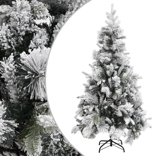 Albero di Natale con pigne, innevato, 225 cm, PVC e PE