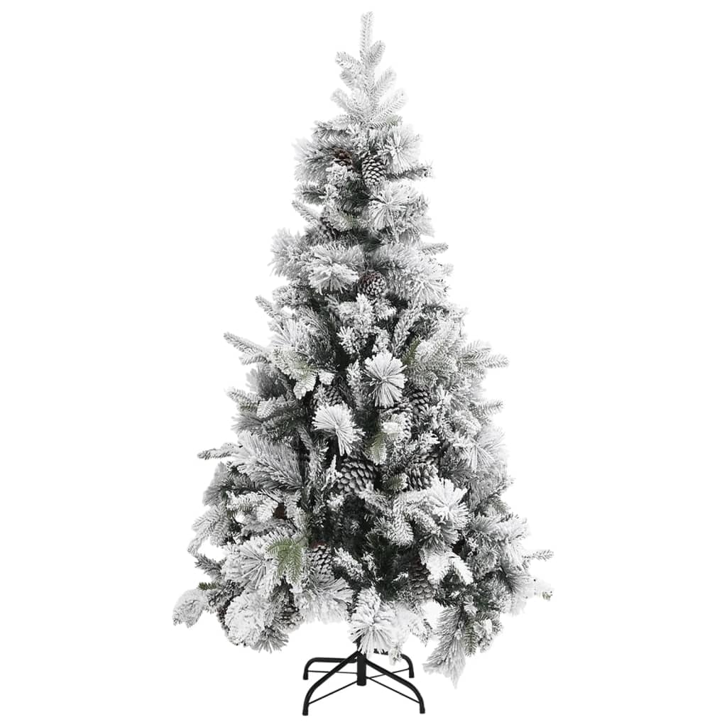 Albero di Natale con pigne, innevato, 225 cm, PVC e PE