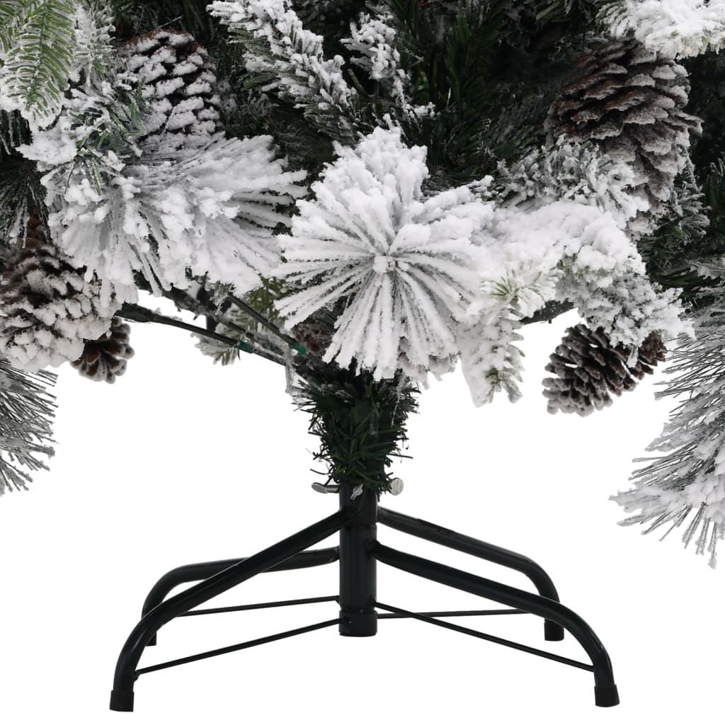 Albero di Natale con pigne, innevato, 225 cm, PVC e PE