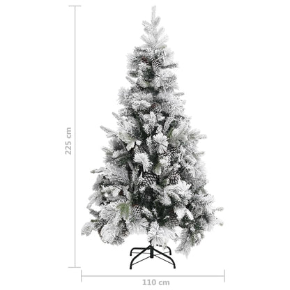 Albero di Natale con pigne, innevato, 225 cm, PVC e PE