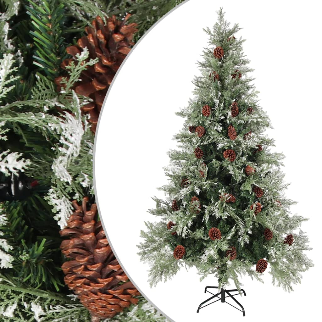 Albero di Natale con pigne, verde e bianco, 195 cm, PVC e PE