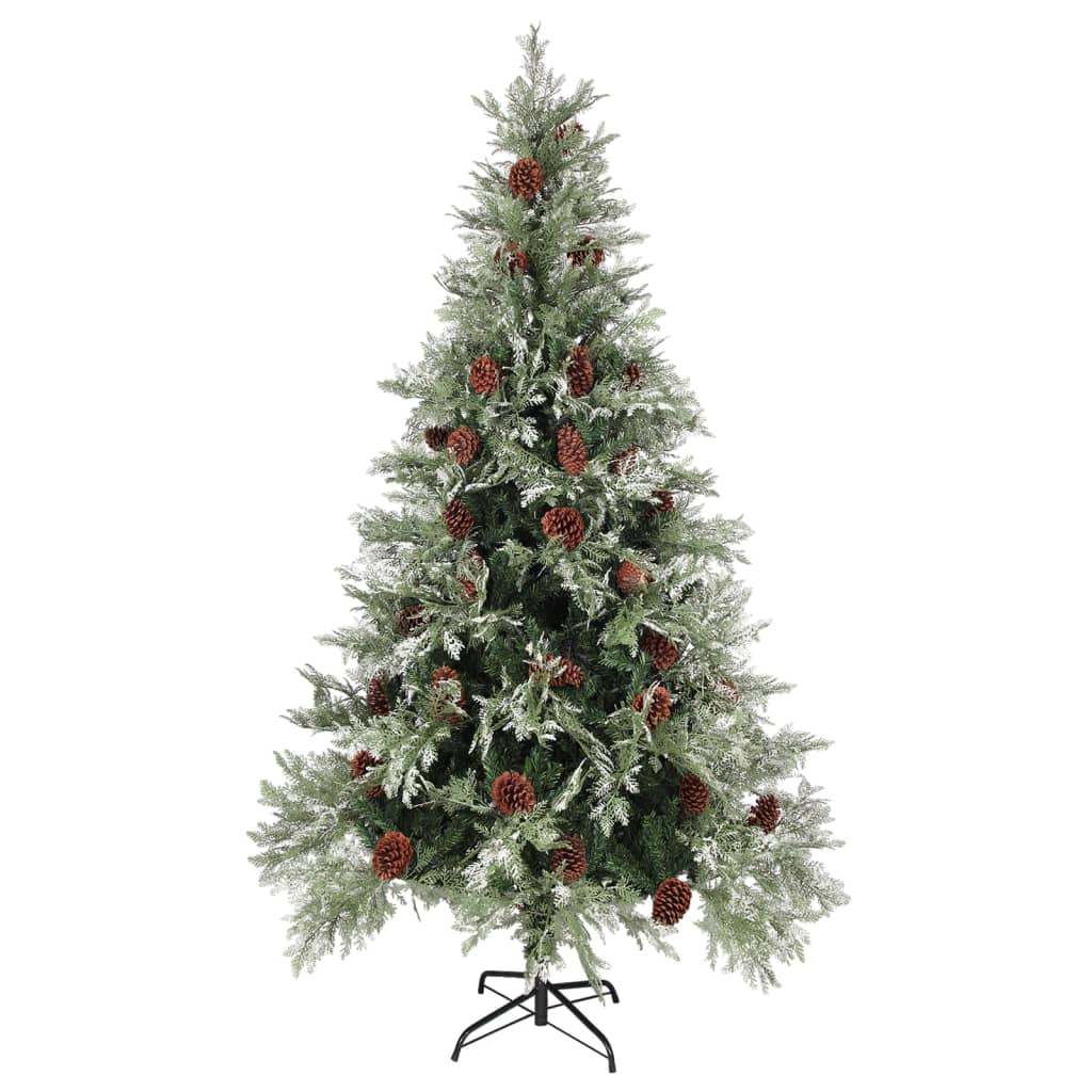 Albero di Natale con pigne, verde e bianco, 195 cm, PVC e PE