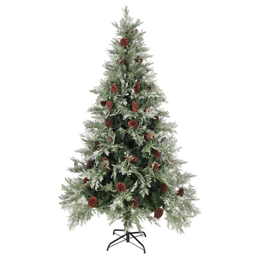 Albero di Natale con pigne, verde e bianco, 195 cm, PVC e PE