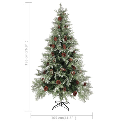 Albero di Natale con pigne, verde e bianco, 195 cm, PVC e PE