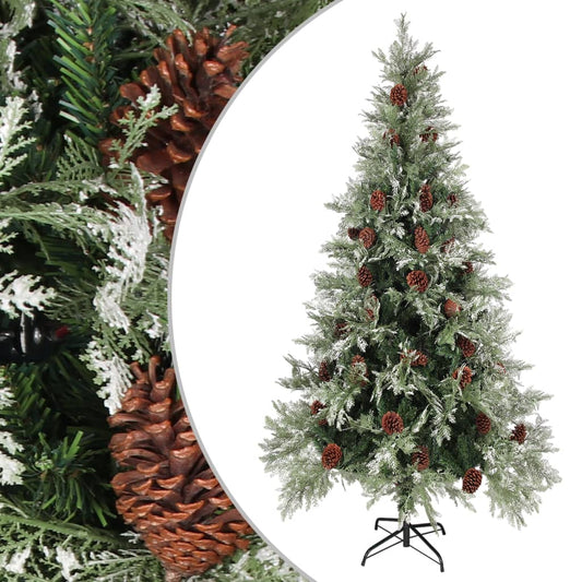 Albero di Natale con pigne, verde e bianco, 225 cm, PVC e PE