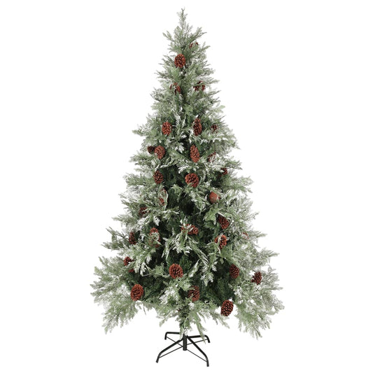 Albero di Natale con pigne, verde e bianco, 225 cm, PVC e PE