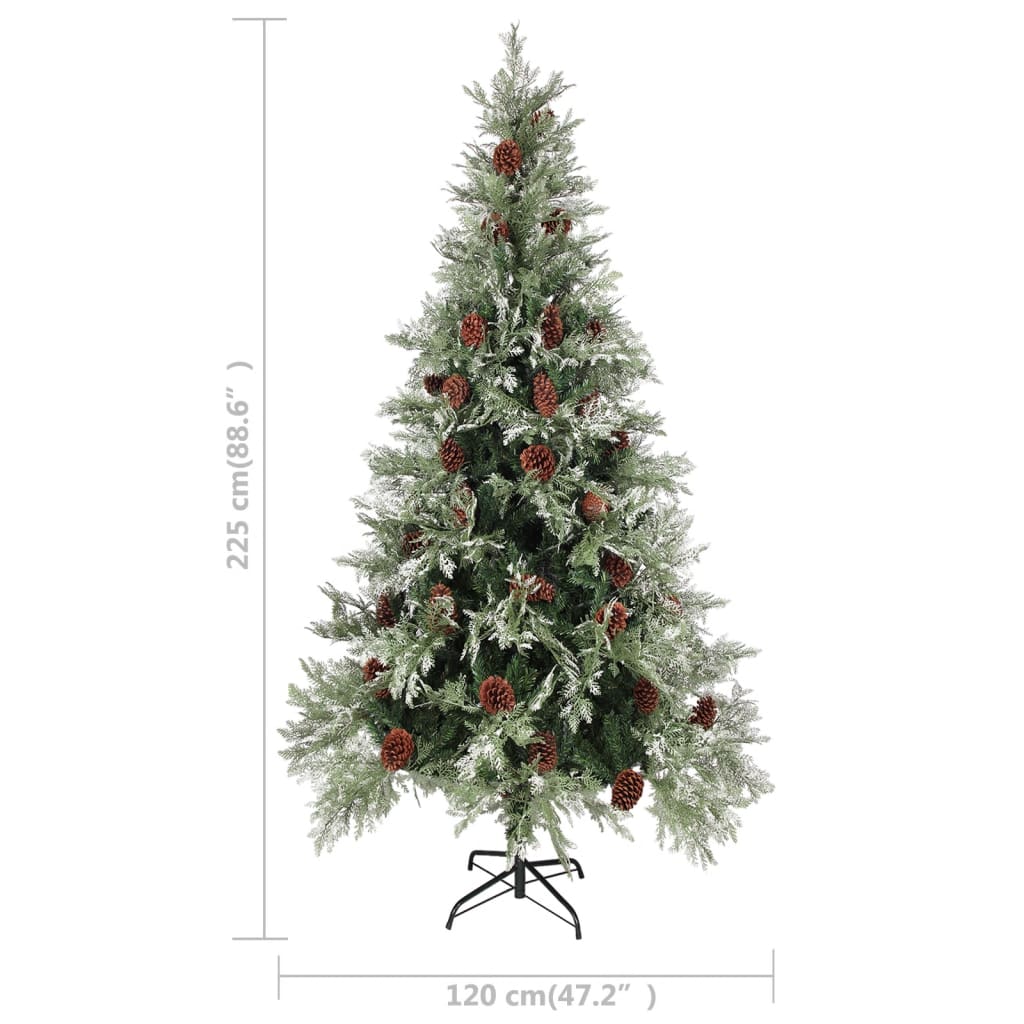 Albero di Natale con pigne, verde e bianco, 225 cm, PVC e PE