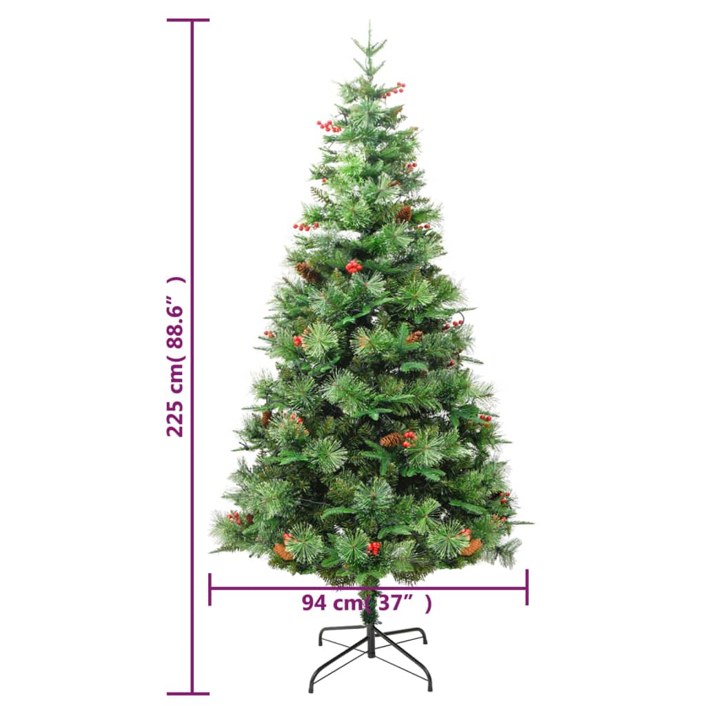 Weihnachtsbaum mit Beleuchtung und Kiefernzapfen Grün 225 cm