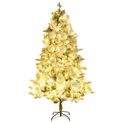 Weihnachtsbaum mit Beleuchtung Schnee und Zapfen 195 cm PVC&PE