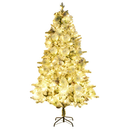 Weihnachtsbaum mit Beleuchtung Schnee und Zapfen 225 cm PVC&PE