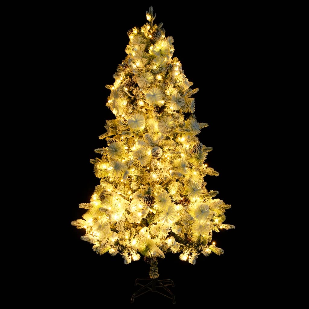 Weihnachtsbaum mit Beleuchtung Schnee und Zapfen 225 cm PVC&PE