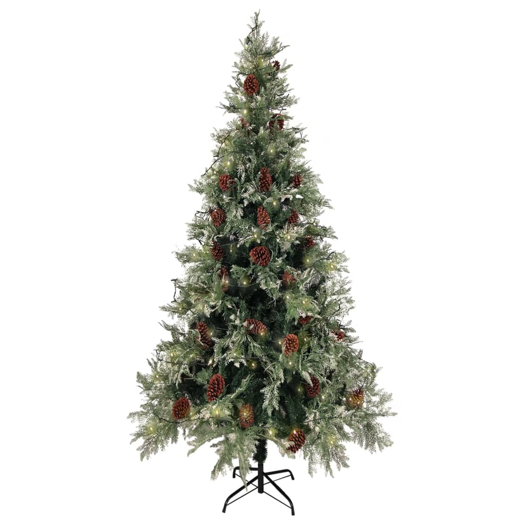 Weihnachtsbaum mit Beleuchtung und Kiefernzapfen 225 cm PVC&PE