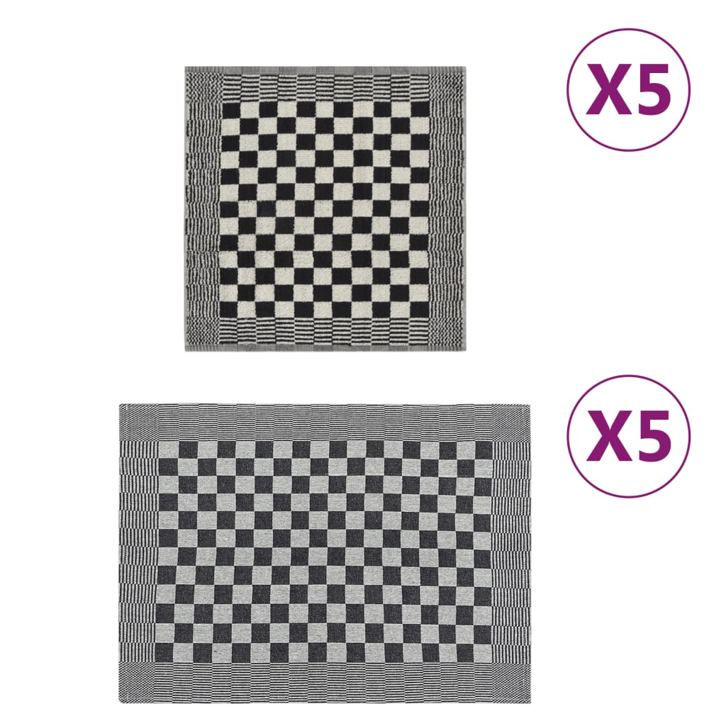 Set di asciugamani da 10 pezzi, bianco e nero, cotone