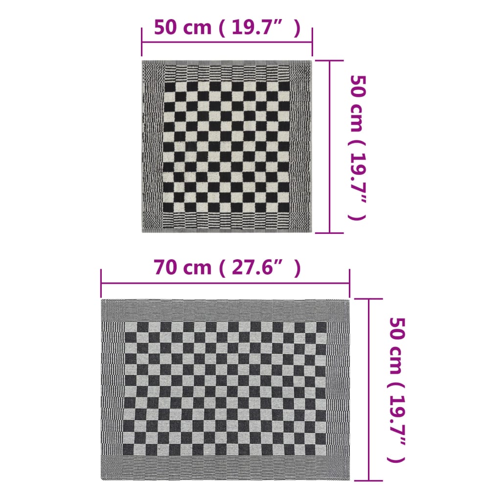 Set di asciugamani da 10 pezzi, bianco e nero, cotone