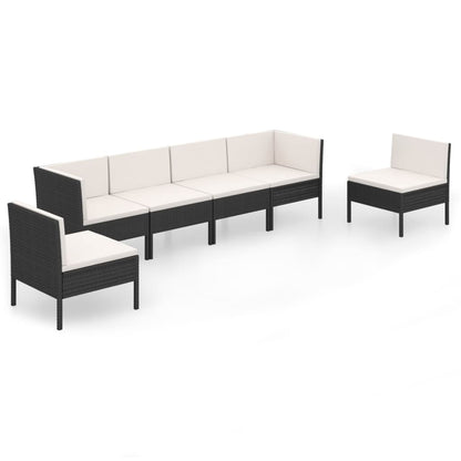 6-tlg. Garten-Lounge-Set mit Auflagen Poly Rattan Schwarz