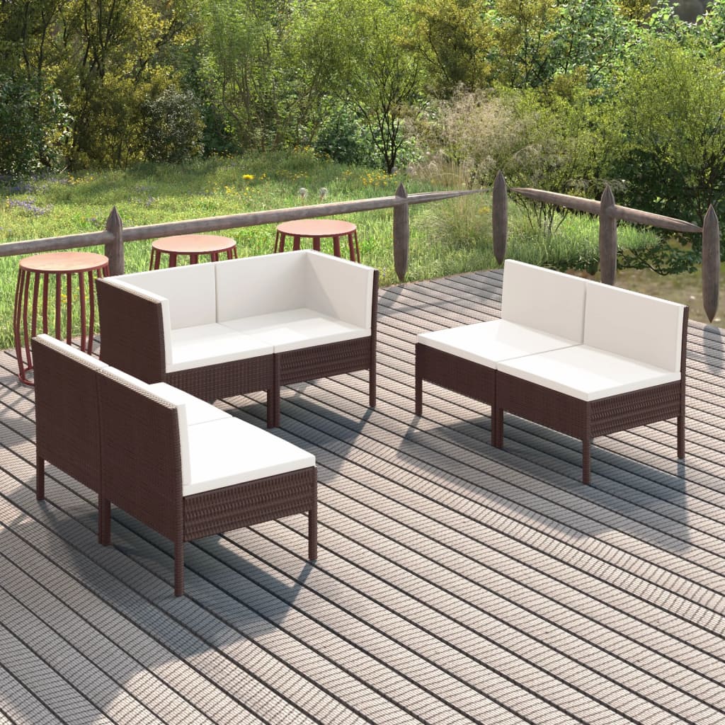 6-tlg. Garten-Lounge-Set mit Auflagen Poly Rattan Braun