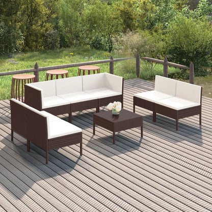 8-tlg. Garten-Lounge-Set mit Auflagen Poly Rattan Braun