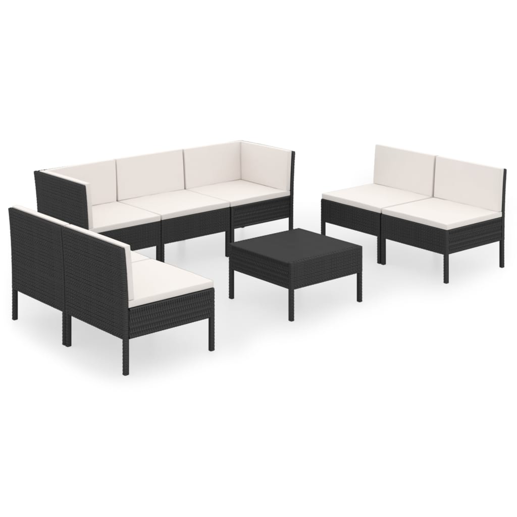 8-tlg. Garten-Lounge-Set mit Auflagen Poly Rattan Schwarz