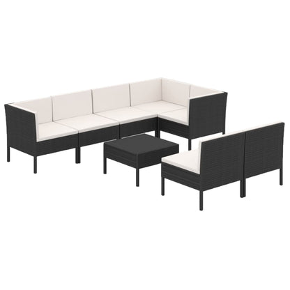 8-tlg. Garten-Lounge-Set mit Auflagen Poly Rattan Schwarz