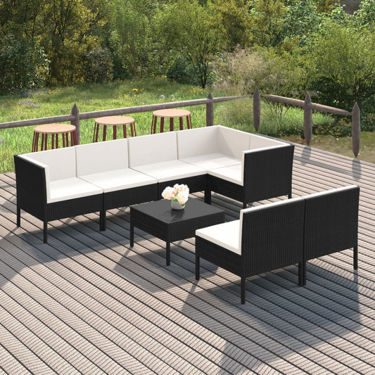 8-tlg. Garten-Lounge-Set mit Auflagen Poly Rattan Schwarz