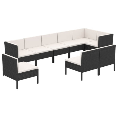 9-tlg. Garten-Lounge-Set mit Auflagen Poly Rattan Schwarz