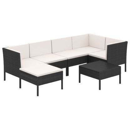 7-tlg. Garten-Lounge-Set mit Auflagen Poly Rattan Schwarz