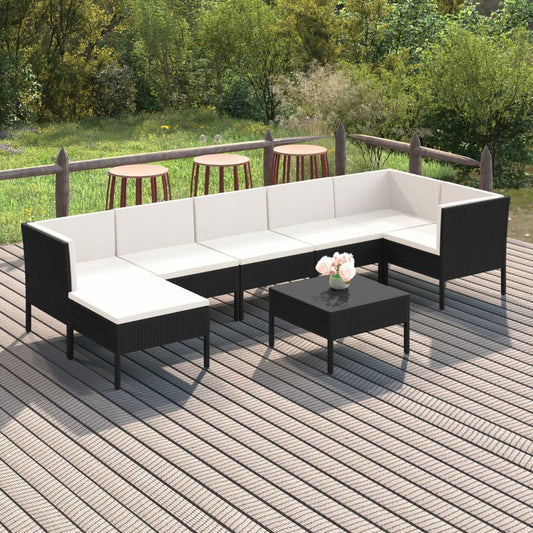 8-tlg. Garten-Lounge-Set mit Auflagen Poly Rattan Schwarz