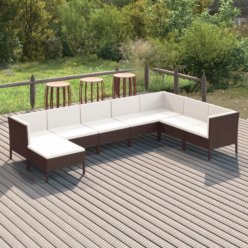 8-tlg. Garten-Lounge-Set mit Auflagen Poly Rattan Braun