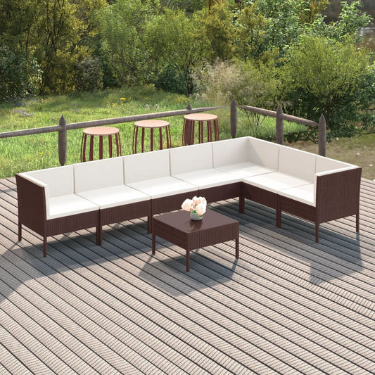 8-tlg. Garten-Lounge-Set mit Auflagen Poly Rattan Braun