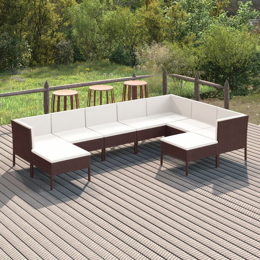 9-tlg. Garten-Lounge-Set mit Auflagen Poly Rattan Braun