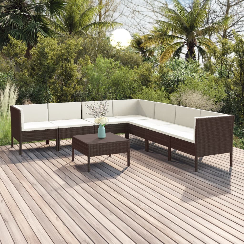 8-tlg. Garten-Lounge-Set mit Auflagen Poly Rattan Braun