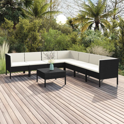 8-tlg. Garten-Lounge-Set mit Auflagen Poly Rattan Schwarz