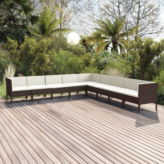 9-tlg. Garten-Lounge-Set mit Auflagen Poly Rattan Braun