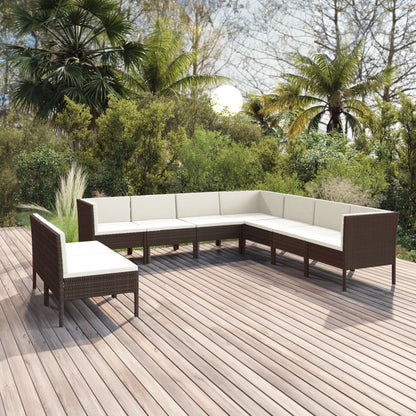 9-tlg. Garten-Lounge-Set mit Auflagen Poly Rattan Braun