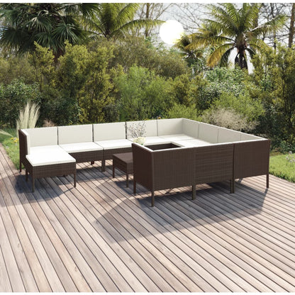 12-tlg. Garten-Lounge-Set mit Auflagen Poly Rattan Braun