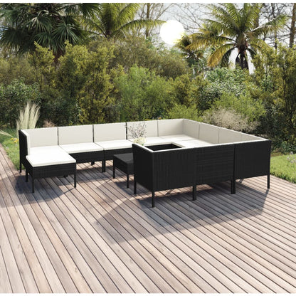 12-tlg. Garten-Lounge-Set mit Auflagen Poly Rattan Schwarz