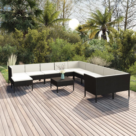 12-tlg. Garten-Lounge-Set mit Auflagen Poly Rattan Schwarz